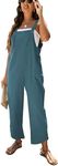 AMEBELLE Women's Sleeveless Cotton Linen Overalls Rompers Baggy Wide Leg Jumpsuits, Teal, Large