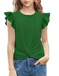 Arshiner Girls Casual Tie Dye Short-Sleeve T-Shirt Cute Flying Sleeves Summer Blouse for Girls Twist Front Tunic Tee Tops Green