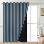 Yakamok 100% Blackout Extra Wide Thermal Insulated Curtains, Total Shade Patio Door Curtain, Full Light Shading Sliding Door Drape Room Divider for Living Room/Bedroom, Stone Blue, W100 x L84, 1 Panel