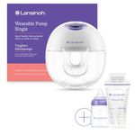 Lansinoh Wearable Electric Breast Pump & Accessories - 4 Modes, 9 Suction Levels - Hands Free Portable & Quiet Pumping - LED Display - Includes: 25 Breast Milk Storage Bags + Feeding Bottle (1)