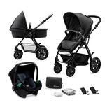 Kinderkraft MOOV Pram 3 in 1 Set, with Infant Car Seat Mink PRO I-Size, Travel System, Baby Pushchair, Buggy, Foldable, Accessories, Rain Cover, Footmuff, for Newborn, from Birth to 3 Years, Black