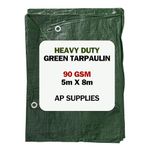 5m x 8m Green Tarpaulin Cover - 90gsm Thick - 16ft x 26ft Waterproof, Weatherproof, Frost-Resistant, UV Protection, Universal, Multipurpose, Groundsheet, Camping, Boating, Hiking Heavy Duty Sheet