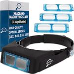 MagnifyLabs Headband Magnifier - (Hands Free Optical Visor/Binocular Magnifier) - with 4 REAL GLASS Optical Lens Plates (1.5X 2X 2.5X 3.5X)