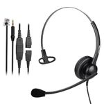 MAIRDI Telephone Headset for Multiple Devices, with RJ9 and 3.5mm Jacks for Landline Deskphone Cell Phone PC Laptop, Office Headset with Microphone for Cisco Phone Call Center Customer Service