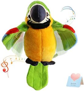 Speaking Parrot Record Repeats Electronic Bird Talking Pet Stuffed Animal Waving Wings Plush Toy Interactive Animated Kids Gift, 23cm (Green)
