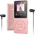 Bluetooth MP3 Player 16GB, 40Hrs Play Time, Potable Digital Audio Player Hi-Fi Lossless Sound Quality MP3 Music Player with FM Recording Video, Up to 128GB, AGPTEK A02ST Rose Gold