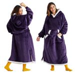 Bedsure Oversized Wearable Blanket Hoodie - Long Sherpa Fleece Hooded Blanket for Adult Women Men, Warm Cozy Big Blanket Sweatshirt with Giant Pocket and Belt, Winter Gifts for Men, Oversize, Purple