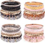 Sanfenly 4 Sets Bohemian Bracelet Sets for Women Multi-Color Bohemian Stackable Stretch Natural Stone Beaded Bracelets Layered Adjustable Boho Bracelets Jewelry Set C