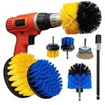 DANVIG 8 PCS Drill Brush Attachment – Multipurpose Drill Brushes for Cleaning of Bathroom, Kitchen, Grout, Pool, Flooring and Car Wheels with 6” Reach Extension and Small Wire Brush