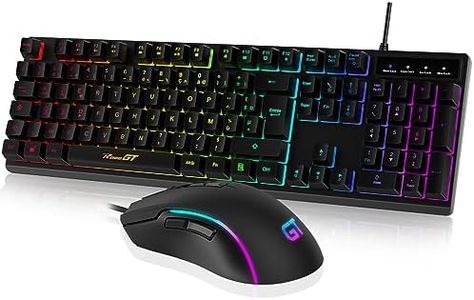 RaceGT Clavier et Souris Gaming, Ensembles Clavier Souris Filaires, Clavier Ergonomique Rétroéclairé, Clavier PC Silencieux avec pavé numérique pour Windows/MacOS/Linux, AZERTY-Noir