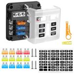 Rovtop 6 Way Blade Fuse Box, 12V/24V/32V Fuse Box with Negative Bus,with LED Indicator and Protective Cover, for Car Automotive