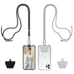 takyu Phone Lanyard, Adjustable Cell Phone Lanyard 2PCS Crossbody Phone Strap with Tether Tabs Fit for iPhone Android Smartphones(Black+Grey)