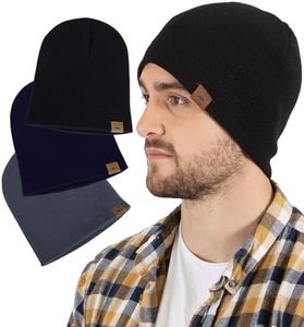 Tough Headwear Bonnet Homme Chaud - Lot 3X Bonnet Hiver en Acrylique Élastique Doux et sans Revers pour Le Grand Froid - Bonnet de Sport Skate Ski Running Chasse Foot ou de Travail