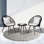 DEVOKO 3 Piece Rope Patio Outdoor All Weather Furniture Conversation Bistro Set with Comfortable Cushions & Glass Top Table for Garden, Balcony, Lawn, Deck (Black & Off-White)