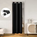 HOMEIDEAS Black Doorway Curtains Privacy, Grommet Closet Curtain for Bedroom, 80 Inches Length Solid Blackout Door Cover Curtains, Tie Back Insulated Window Curtain Drape, 1 Panel