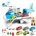 Toy Cars for 3 Year Old Boys,Toy Cars set,Transport Cargo Airplane with 5 Mini Cars, 1 Helicopter,1 Engineer,11 Traffic Signs,Gifts for Kids Boys Girls Age 3 4 5