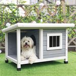 Petsfit Dog House,Wooden Cat Kennels for Outside with Steel Window, Outdoor Pet House with One Room and One Lounge, Asphalt Roof Dog Houses for Outdoor