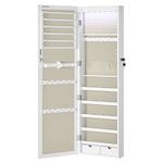 SONGMICS Jewellery Cabinet Armoire, Lockable Wall-Mounted Storage Organiser Unit for Necklace Earring, with Mirror and Various Compartments, White with Wood Grain and Beige JJC093W01