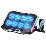 ICE COOREL Gaming Laptop Cooling Pad with 8 Cooling Fans, Laptop Cooler Stand with 6 Height Adjustable, RGB Cooling Pad 15-17.3 Inch for Laptop with Two USB Port + Phone Stand