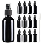 KURTOTEP 2oz Black Glass spray Bottles（12 Pcs 60ml with Measured Pipettes, 1 Plastic Pipettes ） with Black Mist Sprayers for Liquids，Essential Oil,Bath, Beauty, Hair & Cleaning