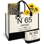 65th Birthday Gifts for Women Canvas Tote Bag Travel Gear,Unique 65 Years Old Gifts for Wife/Sister/Mom/Aunt/Friends/Her,Vintage N°65 Beach Bag & Cosmetic Bag & Back in 1959 Poster, White, 1959