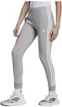 adidas Women's Sportswear Essentials 3-Stripes Fleece Joggers, Medium Grey Heather/White, Medium