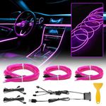 WOWLED Purple El Wire Car interior Lights, 3 in 1 USB Neon Wire Light Kit for Car Ambient Lighting Atmosphere Car Led Interior Strip Light Sewing Edge Decoration(5m / 5V)