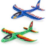 YongnKids 2 Pack 17.5 Inch Large Throwing Foam Plane Toy, Airplane Toy for Boys Girls 3 4 5 6 7 Years Old, Glider with DIY Stickers Flying Toy- Best Gift for Kids Birthday Party Favours