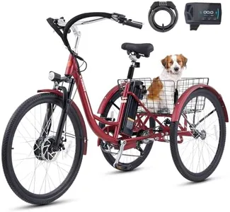 Viribus Electric Tricycle for Adults, Electric Trike 350W 7 Speed with 600wh Removable Battery & Suspension, 3 Wheel Electric Bike with Dual Chains, Motorized Adult Tricycle Seniors, 26 in Red