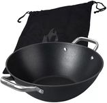 FMProfessional Force Cast Iron Wok 32 cm - Wok Pan with High-Quality Non-Stick Coating - Suitable for All Hobs Including Induction - Approx. 33 x 42.8 x 12 cm