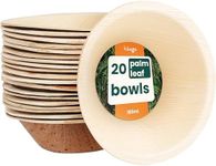 HAAGO Compostable Palm Leaf Bowls - Eco-Friendly Like Wooden & Bamboo Bowls for Hot & Cold Food, Microwave & Freezer Safe Picnic Tableware (Round 13 x 4 cm / 180 ml, 20)