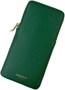 Cockatoo Leather Sunglasses Case Soft Zipper Eyeglass Pouch for Women Men (Dk Green)