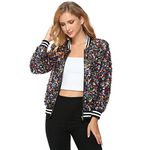 Womens Long Sleeve Sequin Open Front Zipper Jacket with Ribbed Cuffs Multicolored X-Large