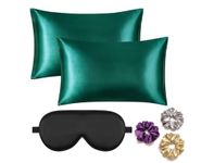 CEBADA Satin Silk Pillow Cover for Hair and Skin Pillow Cases Set of 2 & Free 3 Silk scrunchies, 1 Soft Velvet Eye mask for Sleeping