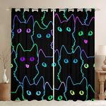 Cartoon Cat Curtain for Bedroom Children Pet Cats Darkening Window Dreapes Cute Kitten Neon Light Blackout Curtains(30%-50% ) Decor 3D Animal Cat Lover's Window Treatments (2 Panels, 38 x 45 Inch)