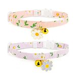 2 Pack Cotton Breakaway Cat Collar with Bell,Pink&Purple Flowers Pendant Cute Cat Collar Kitten Collar,Ideal for Girl Cats Boy Cats