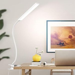 Vansuny Clip on Light LED Desk Lamp with Eye-Caring LED Light and Metal Clip, 11 Level Brightness 3 Color Modes, Power by USB Port 5W Flexible Gooseneck Reading Light for Home and Office (5W, White)