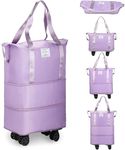 Rolling Duffle Bag with Wheels, Expandable Foldable Duffle Bag with Wheels and Handle for Travel, Rolling Luggage Bag Carry on Duffel Bag, Wheeled Travel Duffle Bag, Large Weekend Bag (Purple)