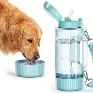 Aurapaws Large Capacity 40 Oz Dog & Human Water Bottle, BPA-Free Portable Travel Dog Water Bottle with Removable Bowl & Straw, Leakproof Water Dispenser for Outdoor Walking, Hiking, Camping