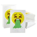 Juvale 50-Pack Vomiting Emoji Print Barf Bags - Disposable Vomit Bags for Travel Motion Sickness, Pregnancy, Illness for Children and Adults (White, 6x2.7x10 in)