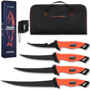 TAN REN Fish Filet Knife Set – 5 PCS Stainless Steel Bait & Fillet Knives with Sharpener and Storage Bag, Fishing Knives Kit with Non-Slip Handle for Filleting, Boning, Fishing Gift for Men
