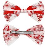 CHEERYMAGIC Bloody Bow Hair Clip, Halloween Bow Hairpins Blood Splattered Hair Accessories for Women and Girls Halloween Headdress A6-XJHDFJ