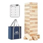 Megwoz Giant Tumble Tower, Stacking Backyard Game Stacking from 2Ft to Over 4.2Ft with 2 Dices|Scoreboard| Carrying Bag, Wooden Block Indoor Outdoor Game Set for Adult Family- 57 Pieces