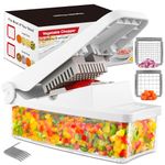 Vegetable Cutter, Dice Cutter with 2 Interchangeable Blades, Onion Cutter, Potato Cutter, Fruit Cutter with 1.2 L Container for Salad, Onion, Potato, Carrot, White