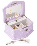 Elle Jewelry Box - Ballerina Jewelry Organizer and Swan Lake Wind-Up Music Box for Girls and Teens, Accessories and Keepsake Wooden Storage with Lock and Mirror, Charming Room Decor and Gift, Small