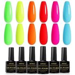 INPING Gel Nail Polish, 6 Color Bright Neon UV Gel Nail Polish Set, Rainbow Lemon Yellow Blue Lime Orange Red Spring Summer Pink Nail Varnish Soak Off UV LED for DIY Nail Art Salon