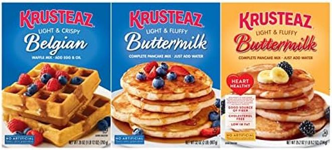 Krusteaz Waffle & Pancake Mix Variety Pack, 1 Belgian Waffle Mix (28 oz), 1 Buttermilk Pancake Mix (32 oz), 1 Heart Healthy Buttermilk Pancake Mix (25.2 oz), (3 CT)