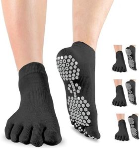 Soxsense Multi-Pack Sports Grip Toe Socks with Cushion, Non-Slip Finger Socks for Pilates, Yoga, Soccer, basketball (US, Alpha, Medium, Regular, Regular, 3Pairs-BlackAnkle)