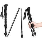 Collapsible Trekking Pole Folding Walking Stick,Travelers Adjustable Hiking Pole Walking Cane,Portable Mobility Aid for Women Men Hikers Gift by CLINE,Black