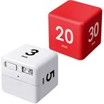 2 Pieces Cube Timers Gravity Sensor Flip Timer Kids Timer Workout Timer and Game Timer for Time Management, 1 3 5 10 Minutes and 15 20 30 60 Minutes (White, Red)